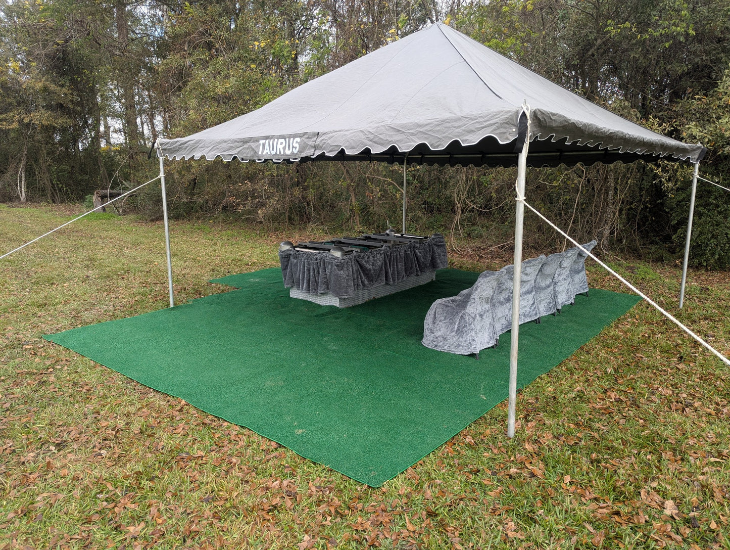 Tent and Chairs Set Up with Lowering Device